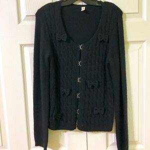 Esprit Womens Cardigan Sweater Sz M，hook Closure,black with butterfly decorat.